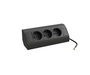 Bernstein Barra de enchufes de Esquina de 3 Tomas - Negro - Ideal para Instalar en armarios de Espejo y Conjuntos de Muebles de baño, Enchufe con 2 enchufes