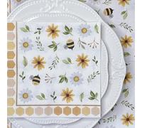 Besalily Servilletas de papel de abeja primaveral, tamaño cena, 16 unidades, 33 x 33 cm, 3 capas, desechables, para fiestas, vacaciones, pícnic, papel