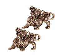 BESPORTBLE 2 piezas Feng Shui Kylin estatua de latón Pi Yao figura atraer riqueza buena suerte prosperidad oficina ornamento dorado Feng Shui unicornio decoración bendición Kylin decoración
