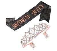 BESPORTBLE Set de Banda y Diadema de Cumpleaños para Niñas Adorno de Satén y Aleación, Decorativa para Celebración de Cumpleaños