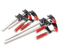 BESSEY GSCC4PK-C Juego de abrazaderas para carpintería, estilo F con mango de madera, almohadillas reemplazables, 5,1 x 15,2 cm y 5,1 x 30,5 cm, 272 kg, rojo/negro/plateado