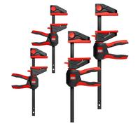 BESSEY, juego de abrazaderas de un solo mango EZ360M-EZ360-Set, que incluye 2x EZ360M-15 y EZ360-30. Su innovador mecanismo de rotación de 360° permite colocar la unidad de agarre alrededor de la guía