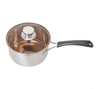 Besshepplo Olla de leche de acero inoxidable con tapa de vidrio, cacerola inferior multicapa para hervir sopa de leche, sartén de cocina estilo coreano, mango ergonómico, distribución uniforme del