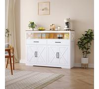 BestAlice Armario de cocina, aparador con 2 cajones y 2 puertas, armario buffet con puertas, estilo rústico, isla de cocina buffet para salón, cocina, pasillo (blanco, 140 x 40 x 105 cm)