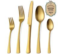 Bestdin Juego de cubiertos 60 piezas, set de cubiertos dorado mate para 12 personas, cubiertos de acero inoxidable pulido a espejo, juego de cuchillo, tenedor, cuchara, apto para lavavajillas