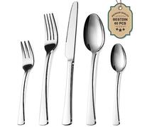 Bestdin Juego de cubiertos 60 piezas, set de cubiertos para 12 personas, cubiertos de acero inoxidable pulido a espejo, juego de cuchillo, tenedor, cuchara, apto para lavavajillas