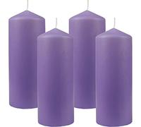 Bestgoodies Velas de cera de 6 cm de diámetro x 17 cm (4 unidades), color violeta, larga duración de combustión, fabricadas en la UE, velas en bloque - pilares de cera