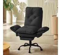 Bestier Sillón de Relax con Taburete, Respaldo Ajustable a 135°, reposabrazos giratorios de 90°, Funda de Pana, sillón de TV, cómodo Asiento para salón, Dormitorio, Color Negro
