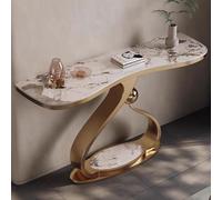 Bestiry Mesa de Consola, Mesa de Entrada para Sala de Estar, Moderna Consola con Base metálica geométrica para Pasillo, vestíbulo y Entrada (Dorado B, 80 cm/31,5 Pulgadas)