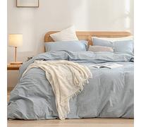 BESTOUCH Juego de Funda de edredón 100% algodón Lavado, Tacto súper Suave, cómodo, Elegante, Ligero, Juego de Ropa de Cama de 3 Piezas, Color Azul Aciano, tamaño Queen