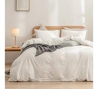 BESTOUCH Juego de Funda de edredón 100% algodón Lavado, Tacto súper Suave, cómodo, Elegante, Ligero, Juego de Ropa de Cama de 2 Piezas, Color Blanco sólido, tamaño Individual
