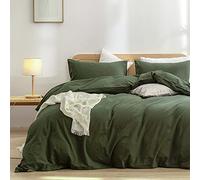 BESTOUCH Juego de Funda de edredón 100% algodón Lavado, Tacto súper Suave, cómodo, Elegante, Ligero, Juego de Ropa de Cama de 2 Piezas, Color Verde Oliva, tamaño Individual