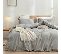 BESTOUCH Juego de Funda de edredón 100% algodón Lavado, Tacto súper Suave, cómodo, Elegante, Ligero, Juego de Ropa de Cama de 3 Piezas, Color Gris Claro, tamaño Queen