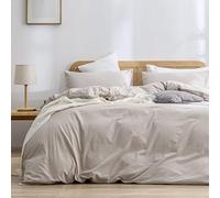 BESTOUCH Juego de Ropa de Cama de 100% algodón Lavado, Tacto Ultra Suave, cómodo, Elegante, Ligero, 3 Piezas, Ropa de Cama para el hogar, Lino Gris Claro, King