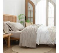 BESTOUCH Juego de sábanas 100% algodón Lavado, Tacto súper Suave, cómodo, Elegante, Ligero, Juego de Ropa de Cama de 4 Piezas, Lino sólido, Gris, Cal King