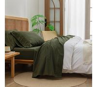 BESTOUCH Juego de sábanas 100% algodón Lavado, Tacto súper Suave, cómodo, Elegante, Ligero, Juego de Ropa de Cama de 4 Piezas, Color Verde Oliva, tamaño Queen