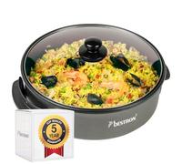 Bestron XL Paellera electrica, Sartena eléctrica multifuncional Ø40 cm con tapa de cristal, Olla Electrica recubrimiento antiadherente, 1500 vatios, AHP1800Z, color: negro