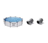 BESTWAY 56406D - Piscina Desmontable Tubular Steel Pro MAX 305 x 76 cm, Multicolor + Adaptadores de Manguera Diámetro 38 mm con Válvula de 32 mm para Bomba de Filtrado para Piscina