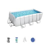 Bestway 56456 Power Steel - Piscina exterior rectangular 412 x 201 x 122 cm, bomba de filtrado, escalera y dosificador Chemconnect incluidos