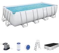 BESTWAY 56465 Piscina rectangular Power Steel con filtro, escalera y cubierta, 549x274x122 cm
