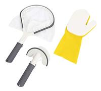 BESTWAY 58421 - Kit de Limpieza para Lay-Z-Spa 3 en 1 Cepillo de Nylon con Parachoques, Red para Hojas y Guante de Látex para Línea del Agua Apto para Mango Universal