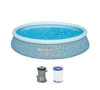 Bestway Fast Set - Piscina de pie con Bomba de Filtro, diámetro de 396 x 84 cm, 7340 litros, Material TriTech de 3 Capas, diseño de líneas gráficas, autoensamblable, Bomba de Filtro, Cartucho de