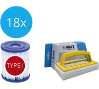 Bestway - Filtro tipo I, compatible con la bomba de filtración 58381 - 18 unidades, y cepillo de limpieza WAYS