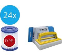 Bestway - Filtro tipo I, compatible con la bomba de filtración 58381 - 24 unidades y cepillo de limpieza WAYS