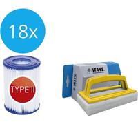 Bestway - Filtro tipo II, compatible con la bomba de filtración 58383 - 18 unidades, y cepillo de limpieza WAYS