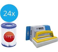 Bestway - Filtro tipo II, compatible con la bomba de filtración 58383 - 24 unidades, y cepillo de limpieza WAYS
