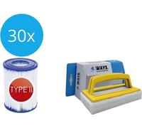 Bestway - Filtro tipo II, compatible con la bomba de filtración 58383 - Paquete de 30 unidades y cepillo de limpieza WAYS