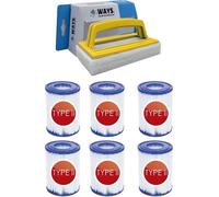 Bestway - Filtro tipo II, compatible con la bomba de filtración 58383 - Paquete de 6 unidades. Además, cepillo de limpieza WAYS