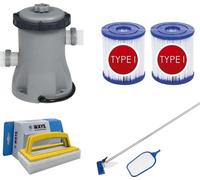 Bestway: Kit de mantenimiento y bomba de filtración de 1249 litros por hora, 2 filtros tipo I y cepillo de limpieza WAYS