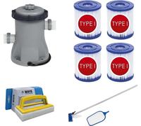 Bestway: Kit de mantenimiento y bomba de filtración de 1249 litros por hora, 4 filtros tipo I y cepillo de limpieza WAYS