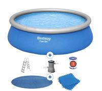Bestway Piscina Desmontable Autoportante Bestway Fast Set Ø457x122 cm Depuradora de Cartucho de 3.028 L/H, Cobertor Solar, Escalera y Tapiz Protector de Suelo Blue 457x457x122 cm