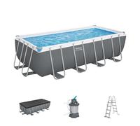 Bestway Piscina Desmontable Tubular Bestway Steel Pro Max Rectangular 488 x 244 x 122 cm con Depuradora de Arena de 3.596 l/h, Escalera y Cobertor Gray 488x244x122 cm