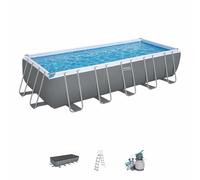 Piscina tubular de acero gris rectangular 6.4x2.74x1.32 m con depuradora de cartucho y escalera de seguridad bestway