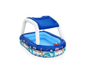 Bestway Piscina Hinchable Autoportante Infantil Bestway 213x155x132 cm Cúpula Parasol Diseño Barco con Volante y Bocina Edad Mayores de 3 Años Blue 213x155x132cm.