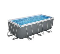 Bestway Piscina Tubular Rectangular Bestway Power Steel 412x201x122 cm con Depuradora de Arena Escalera y Dispensador Químico Color Gris Gray 412x201x122cm.