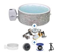 Bestway Spa Hinchable Bestway Lay-Z-Spa Vancouver Ø155x60 cm para 3-5 Personas con Airjet , Cobertor y Kit de Limpieza Gray 155x155x60cm.