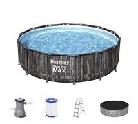 Bestway Steel Pro MAX Frame - Juego Completo de Piscina con Bomba de Filtro (427 x 107 cm, Efecto Madera de Color Burdeos)