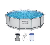 Bestway Steel Pro MAX Frame - Juego de Piscina con Bomba de Filtro (diámetro 366 x 100 cm), Color Gris Claro
