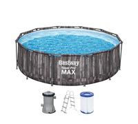 Bestway Steel Pro MAX Frame - Piscina Redonda (366 x 100 cm, Incluye Bomba de Filtro, Efecto Madera)
