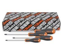 Beta 1209E/PZ-S4 - Juego de 4 destornilladores Evox Pozidriv®/Supadriv®, acero cromado con puntas negras, mango ergonómico bimaterial, tamaños PZ0-PZ3
