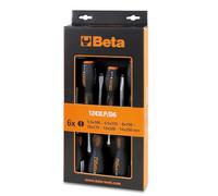 Beta 1243LP/D6 - Juego de 6 destornilladores planos, mango bimaterial, hoja pasante hexagonal, martillo de acero - Herramientas profesionales
