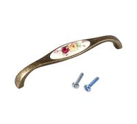 Beufee Tiradores de cajón de cerámica, tirador de armario de cocina Vintage, pomo de armario de bronce antiguo, tirador de cajón de aleación con patrón de flores con tornillo(07)