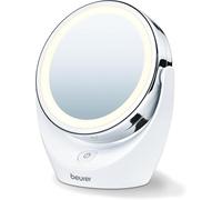 Beurer BS 49 Espejo maquillaje con luz LED brillante (12 LEDs), espejo pivotante, 2 espejos en 1, cara vista normal, uno con aumento x 5, 17,5 x 19 x 10 cm, Blanco con Acabados Cromados