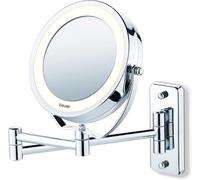 Beurer BS59 - Espejo maquillaje con luz LED, con brazo para pared, 2 espejos en 1, 1 cara vista normal, 1 cara con aumento x5, espejo estraible del brazo, color plata