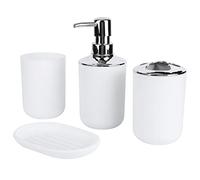 Bewinner 4pc Juego de Accesorios para Lavabo, Dispensador de, Vaso (White) | Botella de loción de plástico, vaso de enjuague, vaso de almacenamiento, acabado gris, juego de organizador de baño