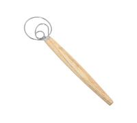 Bewinner Batidor de Masa Danés de Acero Inoxidable, Batidora de Pan Estilo Holandés de 2 Ojos con de Madera, Herramienta de Batidora de Masa Inoxidable para Cocina, Incluye Raspador de (1 batidor de